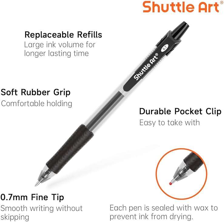 Shuttle Art Black Gel Pens, 70 Pack Retractable Medium Point Rollerball Gel Ink Pens Smooth Writing with Comfortable Grip for Office School Home Work - Image 3