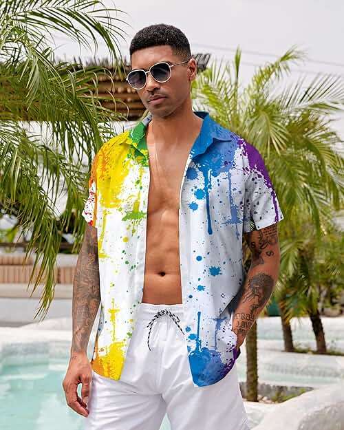 RAISEVERN Mens Hawaiian Shirt Casual Button Down Short Sleeve Tropical Beach Dress Shirt for Summer Holiday - Image 5