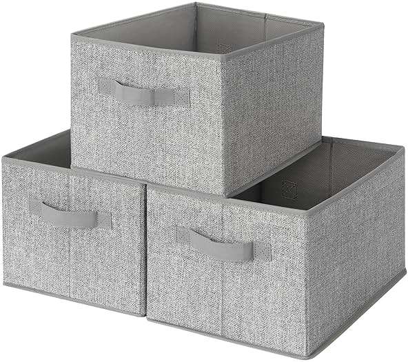 GRANNY SAYS Closet Storage Bins, Storage Baskets for Closet, Fabric Bins for Clothes, Closet Organizer Bins, Gray, Medium, 3-Pack - Image 1