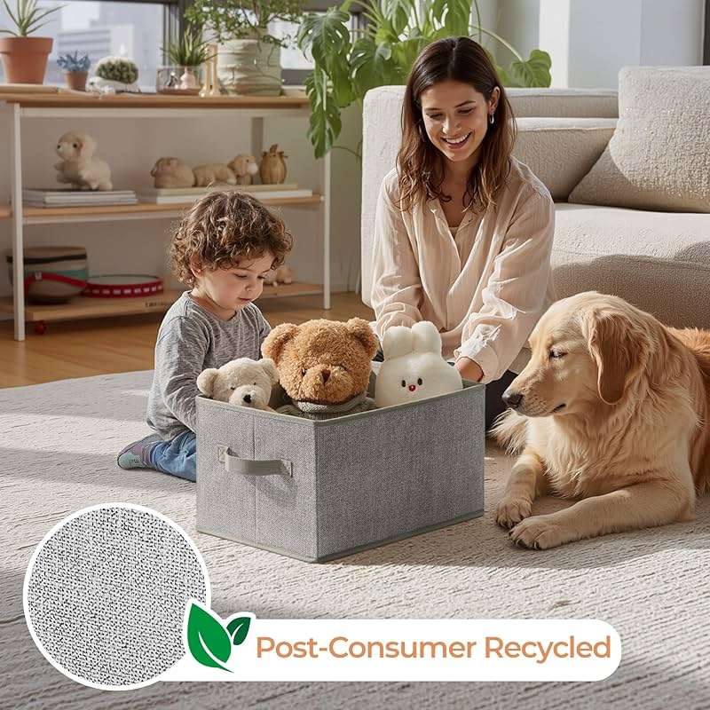 GRANNY SAYS Closet Storage Bins, Storage Baskets for Closet, Fabric Bins for Clothes, Closet Organizer Bins, Gray, Medium, 3-Pack - Image 3