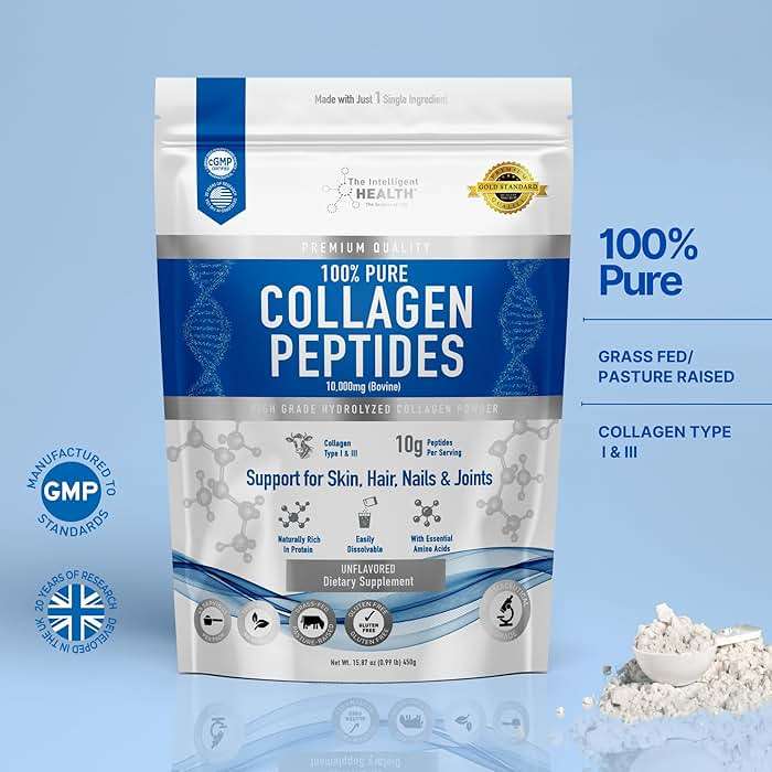 The Intelligent Health Collagen Peptides Powder, 45 Servings, Hydrolyzed Collagen, Type I & III, Grass Fed, Unflavored, Gluten Free, Keto/Paleo, 10g Servings, 15.9 Oz, Skin Support, Hair, Nail, Joints - Image 7