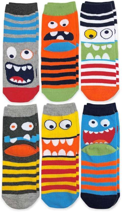 Jefferies Socks Boys' Monster Pattern Crew Socks 6 Pair Pack - Image 1