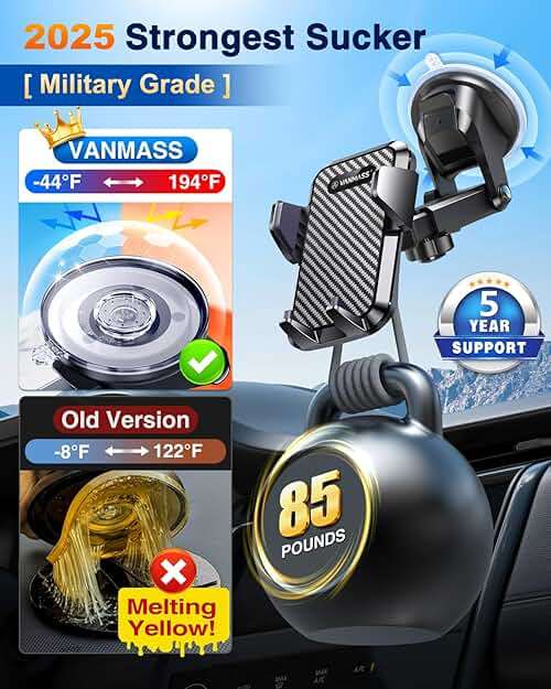 VANMASS【85+LBS Strongest Suction & Military-Grade 2026 Ultimate Car Phone Mount【Patent & Safety Certs】 Cell Phone Holder Truck for Dash Windshield Vent for iPhone 17 Pro Max Automobile Accessory Kits - Image 4