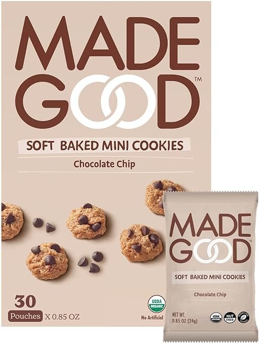 MadeGood Soft Baked Chocolate Chip Mini Cookies, Gluten Free & Safe For School Snacks, 30 Count - Product Image