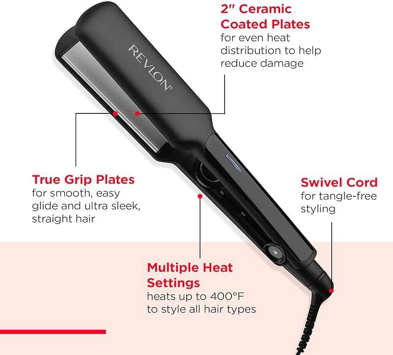 REVLON Ceramic Coated 2" Flat Iron - Fast Heating Hair Straightener for Quick and Smooth Results, Plus Travel Friendly (Black) - Image 4