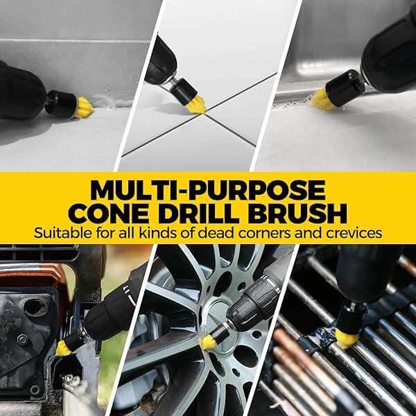 Holikme 6Pack Drill Brush Power Scrubber Cleaning Brush Extended Long Attachment Set All Purpose Drill Scrub Brushes Kit for Grout, Floor, Tub, Bathroom and Kitchen Surface,Scratch Brushes(Yellow) - Image 4