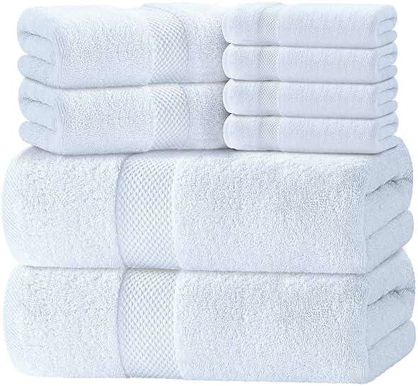 Luxury White Bath Towel Set of 8 Pieces - 100% Turkish Cotton 700 GSM Highly Absorbent Towels for Bathroom, 2 Bath Towels, 2 Hand Towels, 4 Washcloths - Image 1