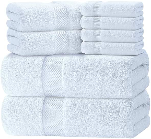 Luxury White Bath Towel Set of 8 Pieces - 100% Turkish Cotton 700 GSM Highly Absorbent Towels for Bathroom, 2 Bath Towels, 2 Hand Towels, 4 Washcloths - Product Image