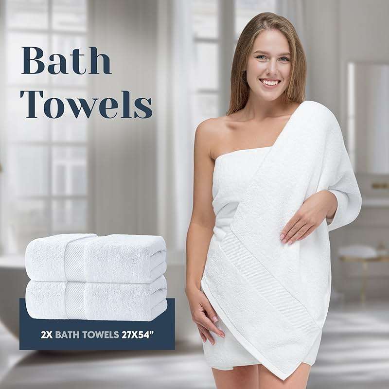 Luxury White Bath Towel Set of 8 Pieces - 100% Turkish Cotton 700 GSM Highly Absorbent Towels for Bathroom, 2 Bath Towels, 2 Hand Towels, 4 Washcloths - Image 4