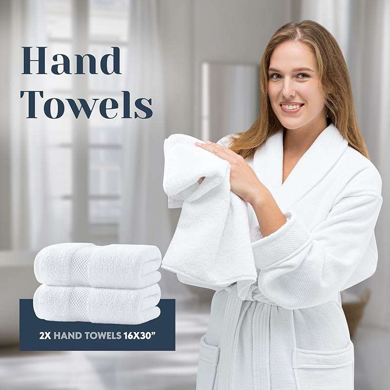 Luxury White Bath Towel Set of 8 Pieces - 100% Turkish Cotton 700 GSM Highly Absorbent Towels for Bathroom, 2 Bath Towels, 2 Hand Towels, 4 Washcloths - Image 5