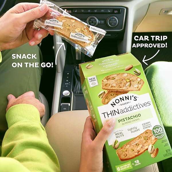 Nonni's THINaddictives Almond Thin Cookies, Pistachio Almond Biscotti, Sweet Crunchy & Chewy, Individually Wrapped, Kosher Snack, Perfect with Coffee, 4.4 oz (6 pack of 3 crisps each) - Image 4