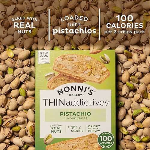 Nonni's THINaddictives Almond Thin Cookies, Pistachio Almond Biscotti, Sweet Crunchy & Chewy, Individually Wrapped, Kosher Snack, Perfect with Coffee, 4.4 oz (6 pack of 3 crisps each) - Image 6