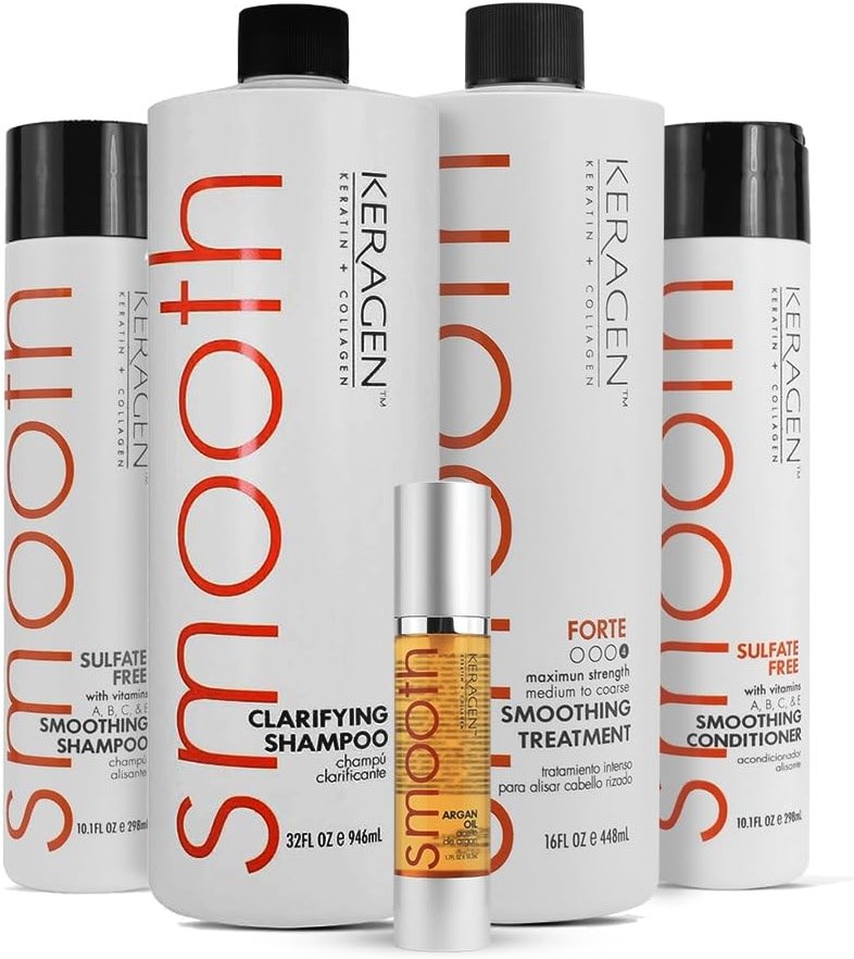 Keragen Brazilian Keratin Hair Treatment - Premium Straightener Cream, Sulfate-Free Anti-Frizz Products, Perfect Straightening Solution for Dry & Damaged Hair, Kit Combo Set - Product Image