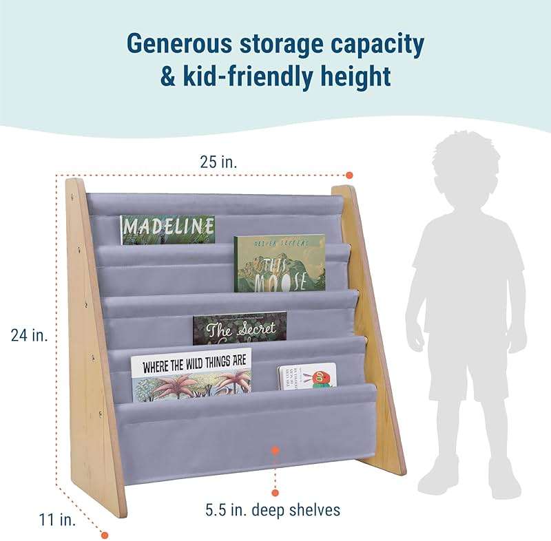 Wildkin Sling Bookshelf, Natural with Grey - Image 3