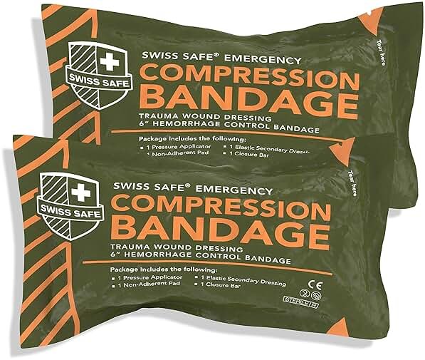 Swiss Safe 6 Inch Israeli Bandages Trauma Kit - Sterile Elastic Compression Bandage - Emergency Military IFAK - 6 inch, 2-Pack - Product Image