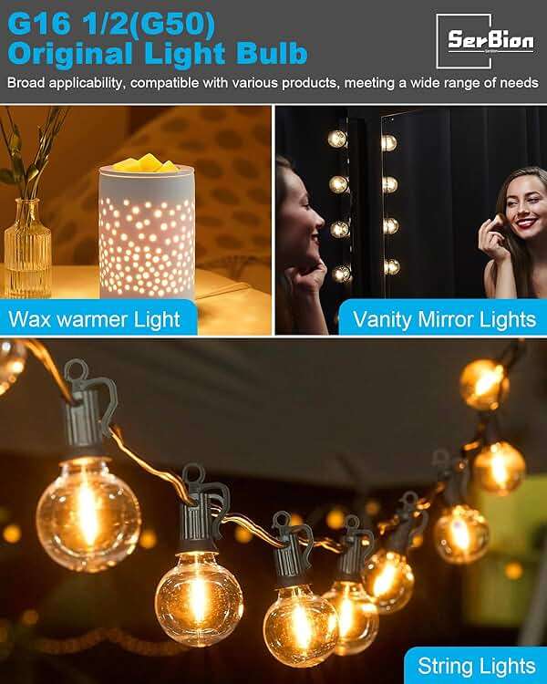 SerBion 25 Watt Wax Warmer Bulbs, Light Bulbs for Full Size Scentsy Warmer, 6 Packs E12 Base Type G Bulb, Dimmable, Warm White, 120V G16 1/2 Bulbs for Candle Lamp - Image 8