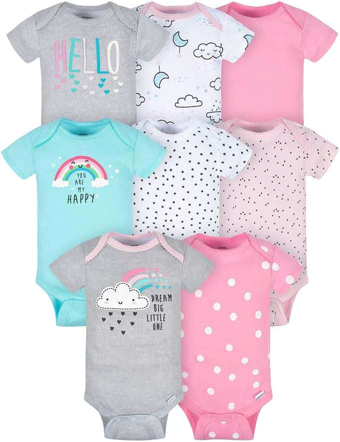 Gerber Baby Girls' 8-pack Short Sleeve Onesies Bodysuits - Image 1