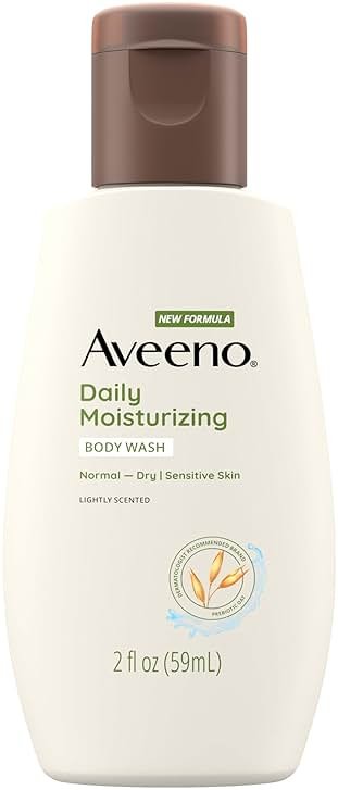 Aveeno Daily Moisturizing Body Wash for Sensitive Skin + Prebiotic Oat, Gently Cleanses Dry Skin & Feels Moisturizing, Light Fragrance, Travel Size, 2 fl. oz - Product Image