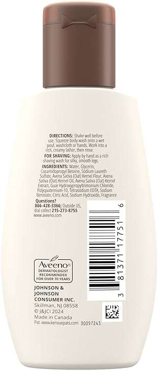 Aveeno Daily Moisturizing Body Wash for Sensitive Skin + Prebiotic Oat, Gently Cleanses Dry Skin & Feels Moisturizing, Light Fragrance, Travel Size, 2 fl. oz - Image 8
