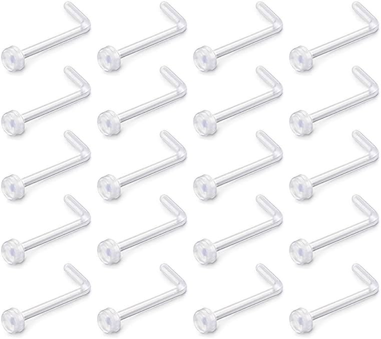 D.Bella 18g Clear Nose Ring Retainer Bioflex L Shape Nose Rings Studs Piercing Jewelry Flat Top - Product Image