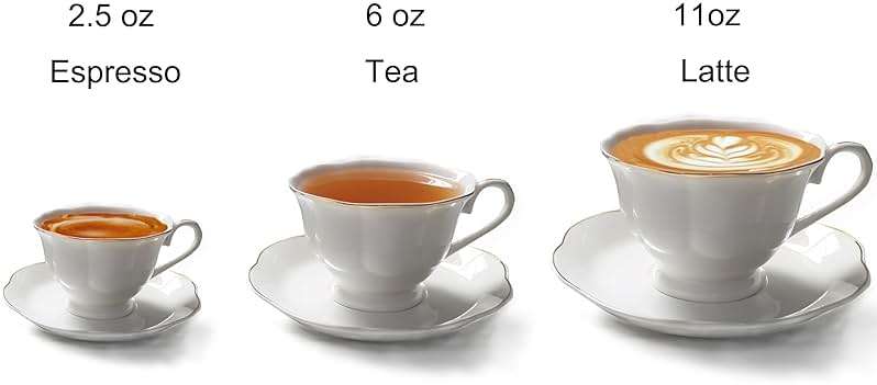 Guangyang 12 Pieces Tea Cup set Fine Porcelain 6oz Cup and Saucer set of 6 for Cappuccino Tea Flat White Coffee - Image 4