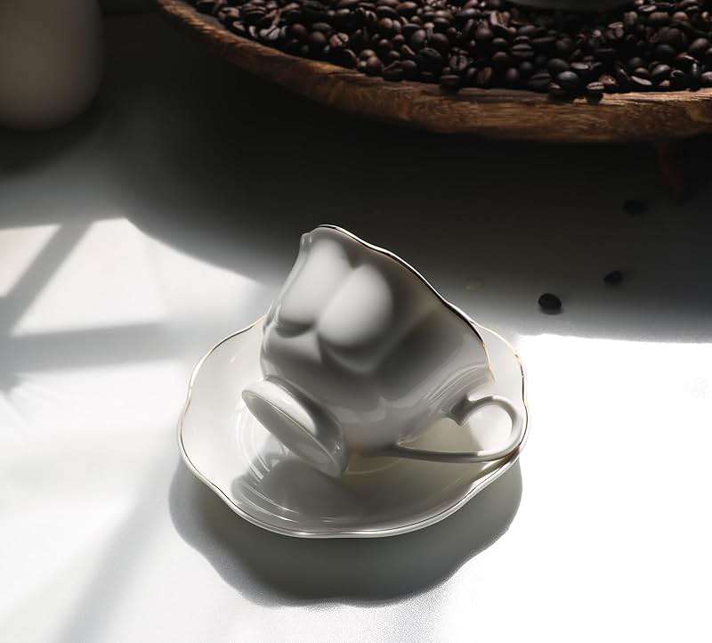Guangyang 12 Pieces Tea Cup set Fine Porcelain 6oz Cup and Saucer set of 6 for Cappuccino Tea Flat White Coffee - Image 5
