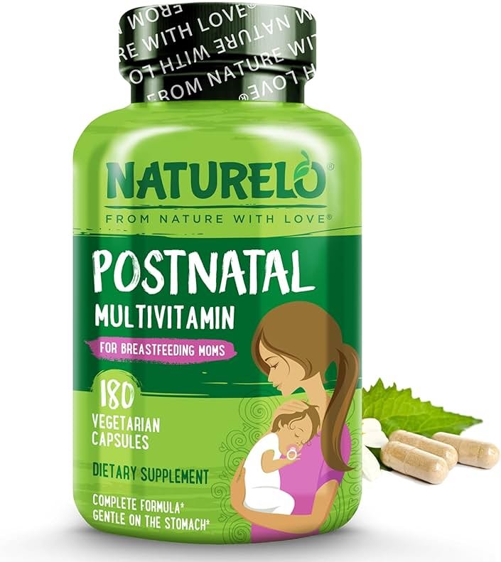 NATURELO Postnatal Multivitamin - Supplement for Breastfeeding Women - Plant-Based Vitamin D, Folate, Gentle Iron - for Nursing Mother, Baby - Post Natal Lactation Support 180 Capsules - Product Image