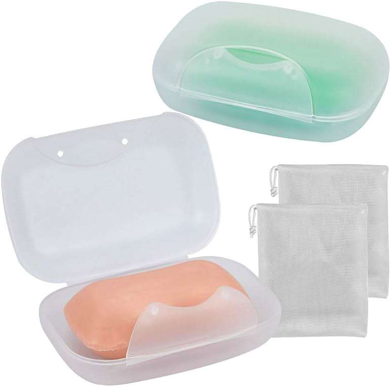 Soap Box Holder, 2-Pack Soap Dish Soap Savers Case Container for Bathroom Camping Gym Vonpri (Clear) - Image 1