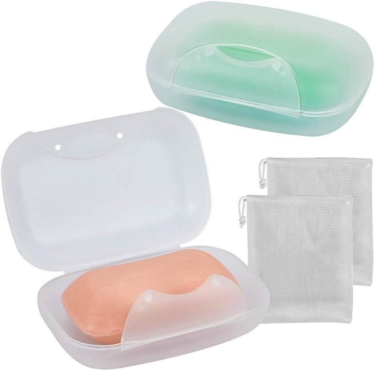 Soap Box Holder, 2-Pack Soap Dish Soap Savers Case Container for Bathroom Camping Gym Vonpri (Clear) - Product Image