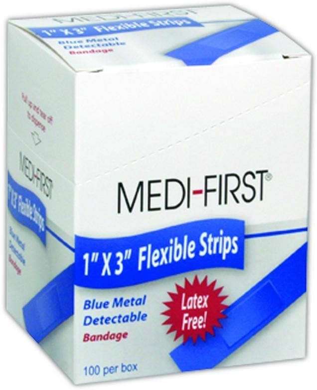 Medique MP68033 Medi-First Metal-Detectable Woven Bandage, 1" x 3", Blue (Pack of 100) - Image 1