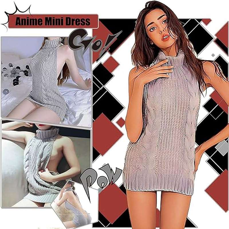 YOMORIO Womens Anime Virgin Killer Sweater Japanese Turtleneck Knitted Underwear Backless Pullover - Image 2