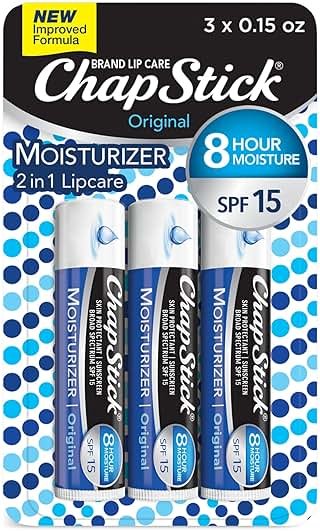 ChapStick Moisturizer Original Lip Balm Tubes, SPF 15 and Skin Protectant - 0.15 Oz, 3 Count (Pack of 1) - Product Image