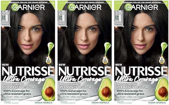 Garnier Nutrisse Ultra Coverage Hair Color, Permanent Hair Dye for Up to 8 Weeks of Stubborn Gray Coverage, Vegan & Cruelty-Free, 200 Deep Soft Black (Black Sesame), 3 Count - Image 1