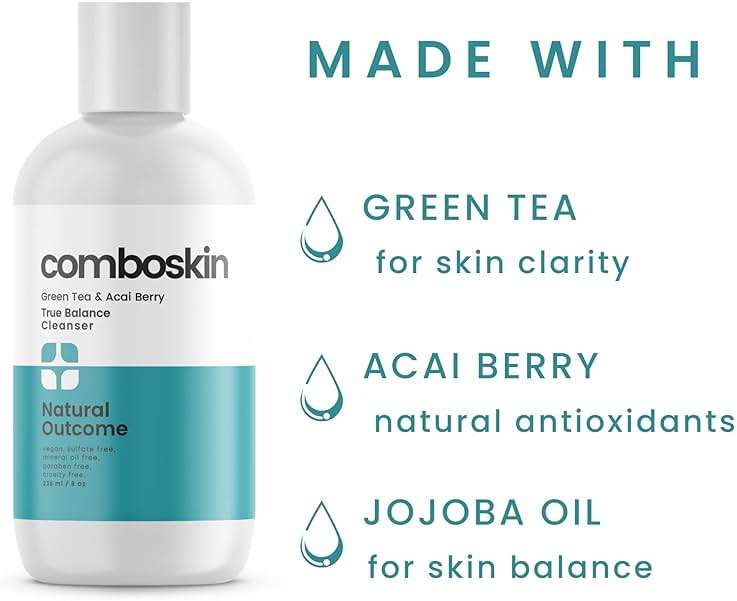 natural outcome Combination Skin True Balance Facial Cleanser Green Tea & Acai Berry | Face Wash and Cleansing Gel for Men & Women | Cruelty Free | 8 oz - Image 5