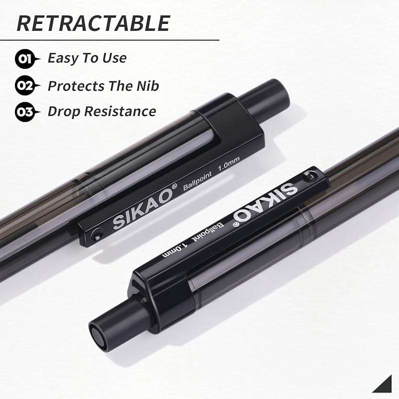 Sikao Black Pens Bulk, 60 Pack Retractable Ballpoint Pens Black Ink | Smooth Writing 1.0mm Clear Lines No-Smear, Click Pens for Teachers, Students, Servers, School & Office Supplies - Image 5