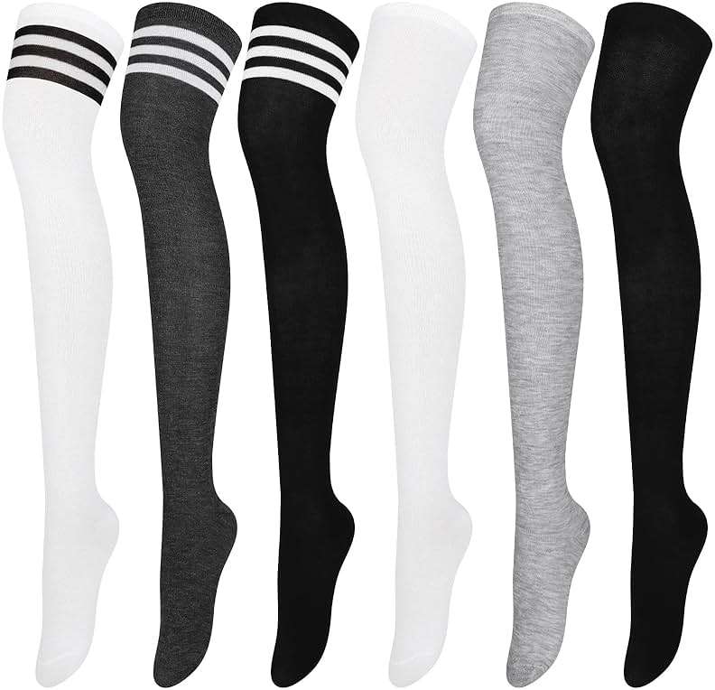 Aneco 6 Pairs Over Knee Thigh Socks Knee-High Warm Stocking Women Boot Sock Leg Warmer High Socks for Daily Wear, Cosplay - Image 1