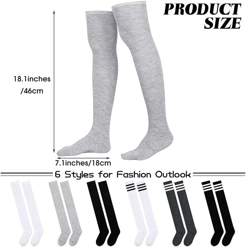 Aneco 6 Pairs Over Knee Thigh Socks Knee-High Warm Stocking Women Boot Sock Leg Warmer High Socks for Daily Wear, Cosplay - Image 2