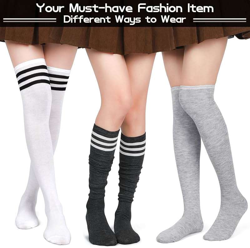 Aneco 6 Pairs Over Knee Thigh Socks Knee-High Warm Stocking Women Boot Sock Leg Warmer High Socks for Daily Wear, Cosplay - Image 5