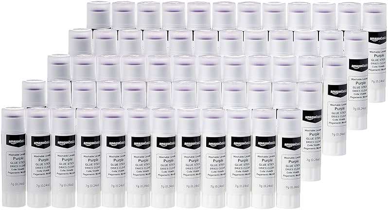Amazon Basics Purple Washable School Glue Sticks, Dries Clear, Non-Toxic, 0.24-oz Stick, 60-Pack - Image 1