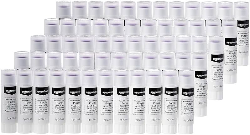 Amazon Basics Purple Washable School Glue Sticks, Dries Clear, Non-Toxic, 0.24-oz Stick, 60-Pack - Product Image