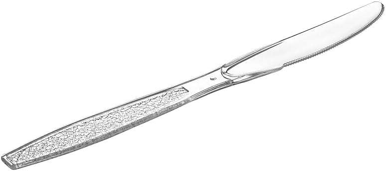 GUSTO [100 Pack Clear Plastic Knives Heavy Duty with Engraved Design - Disposable, Sturdy for Parties, Weddings, and Events-(Formerly Comfy Package) - Image 3