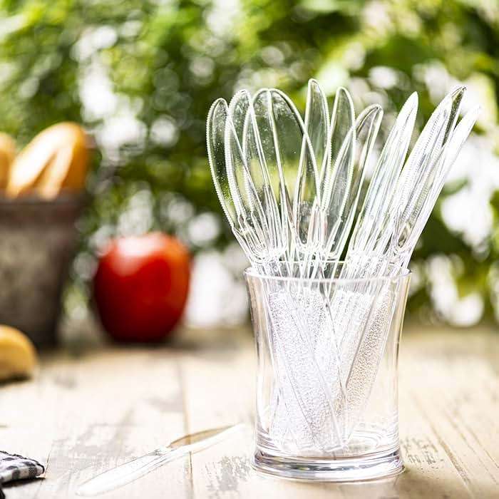 GUSTO [100 Pack Clear Plastic Knives Heavy Duty with Engraved Design - Disposable, Sturdy for Parties, Weddings, and Events-(Formerly Comfy Package) - Image 6