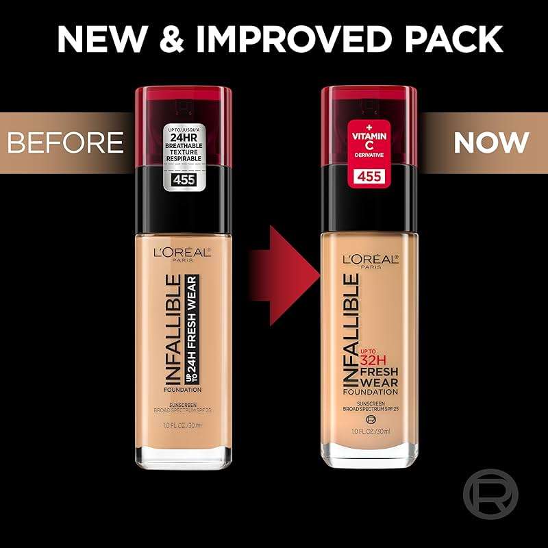 L'Oreal Paris Makeup Infallible Up to 32 Hour Fresh Wear Lightweight Foundation, 455 Natural Buff, 1 Fl Oz, Packaging May Vary - Image 2
