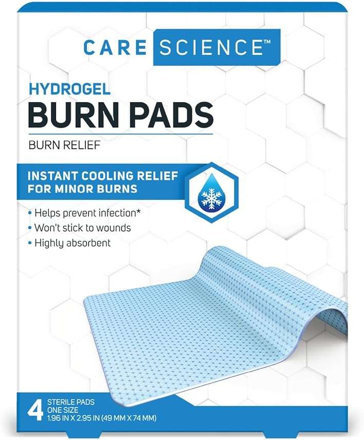 Care Science Hydrogel Sterile Burn Dressing Bandage Pads for Burn Relief, 4 ct | Instant Cooling Relief for Minor Burns & Wounds - Image 1