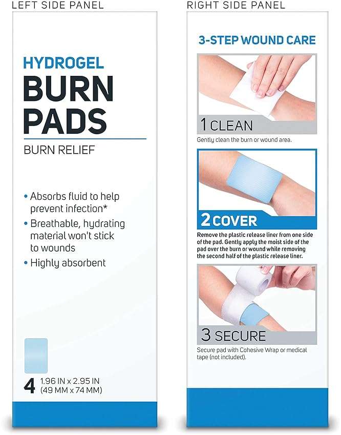 Care Science Hydrogel Sterile Burn Dressing Bandage Pads for Burn Relief, 4 ct | Instant Cooling Relief for Minor Burns & Wounds - Image 8