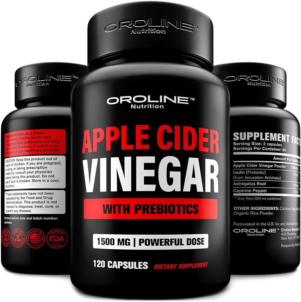 OroLine Nutrition Apple Cider Vinegar Pills with Prebiotic, 2 Month Supply - Apple Cider Vinegar Capsules - Apple Cider Vinegar Supplements, Apple Vinegar Tablets - Energy and Gut Health Support - Image 1