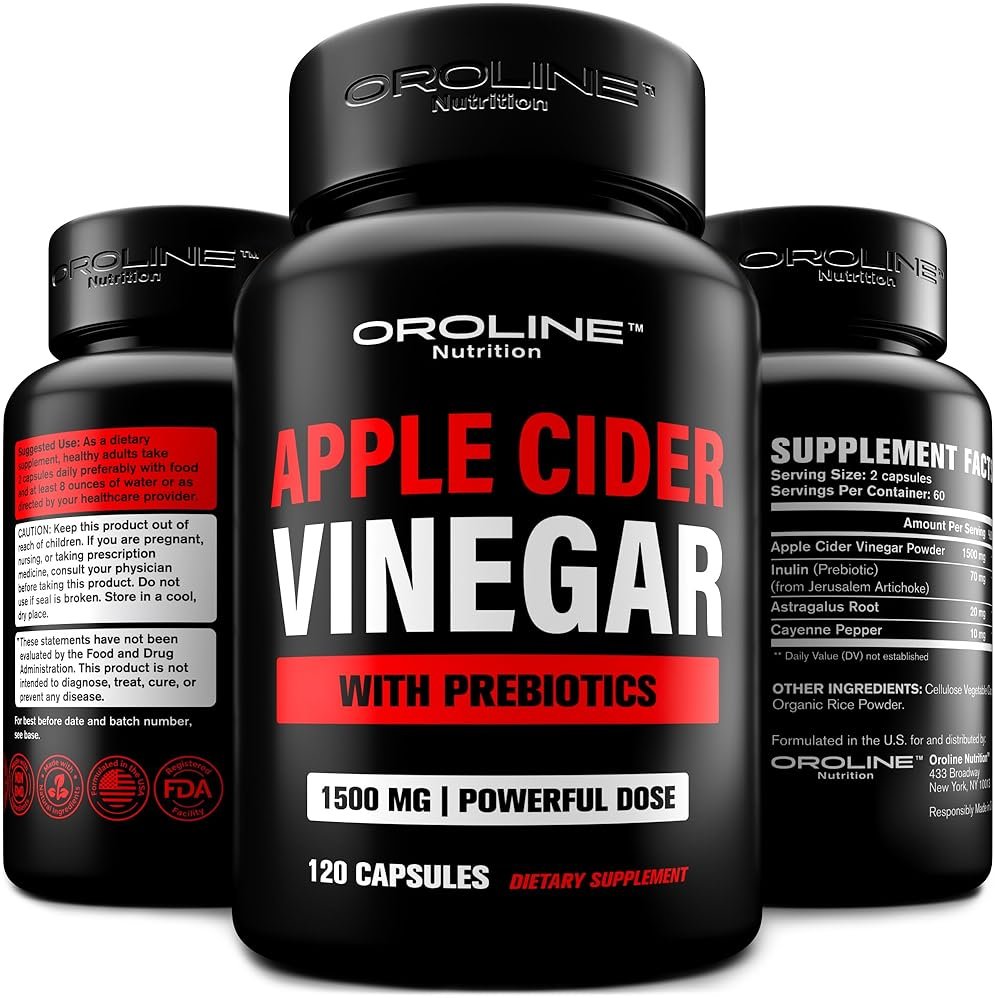 OroLine Nutrition Apple Cider Vinegar Pills with Prebiotic, 2 Month Supply - Apple Cider Vinegar Capsules - Apple Cider Vinegar Supplements, Apple Vinegar Tablets - Energy and Gut Health Support - Product Image