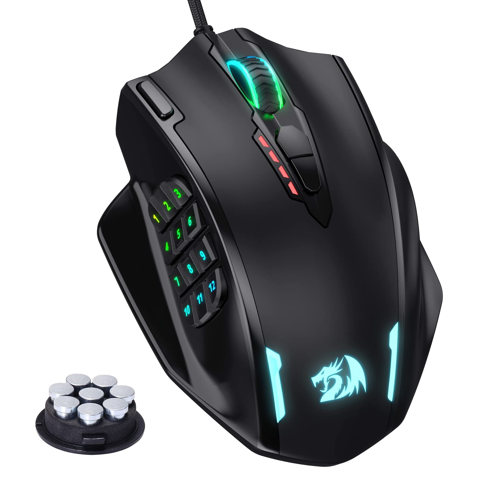 Redragon M908 Impact RGB LED MMO Gaming Mouse with 12 Side Buttons, Optical Wired Ergonomic Mouse with Max 12,400DPI, High Precision, 18 Programmable Macro Shortcuts, Comfort Grip - Product Image
