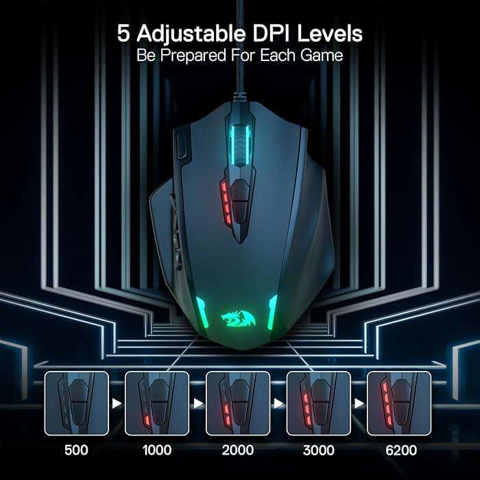 Redragon M908 Impact RGB LED MMO Gaming Mouse with 12 Side Buttons, Optical Wired Ergonomic Mouse with Max 12,400DPI, High Precision, 18 Programmable Macro Shortcuts, Comfort Grip - Image 3