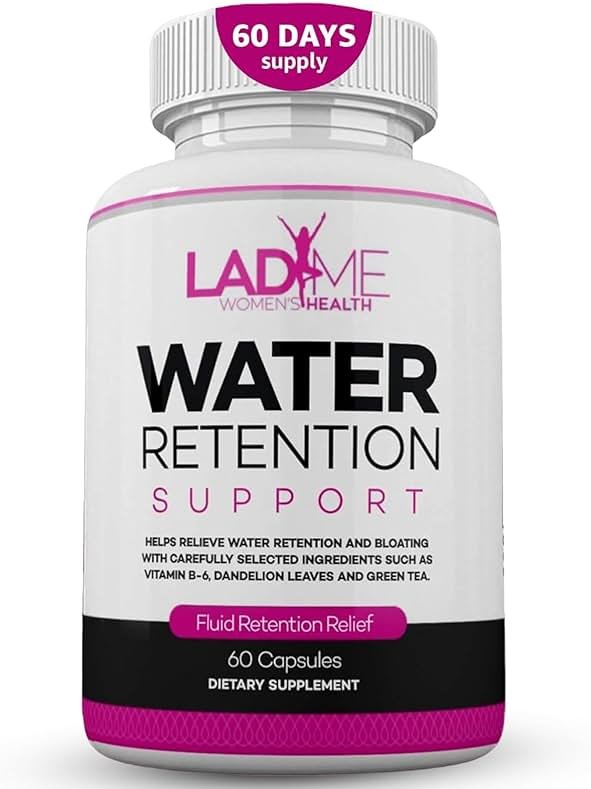 Water Retention Pills for Women Bloating Relief with Vitamin B6, Dandelion & Green Tea Natural Diuretic for Water Draining, Bloating & Swelling Detox Capsules - 60 Caps (2 Months Supply) - by LadyMe - Product Image